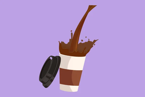 紙コップにコーヒーを注ぐキャラクターのフラットデッサンが飛び散る 使い捨て可能な紙コップに注ぐコーヒーとスプラッシュを作成する 廃棄物のゼロコンセプト 漫画デザインベクターイラスト — ストックベクタ