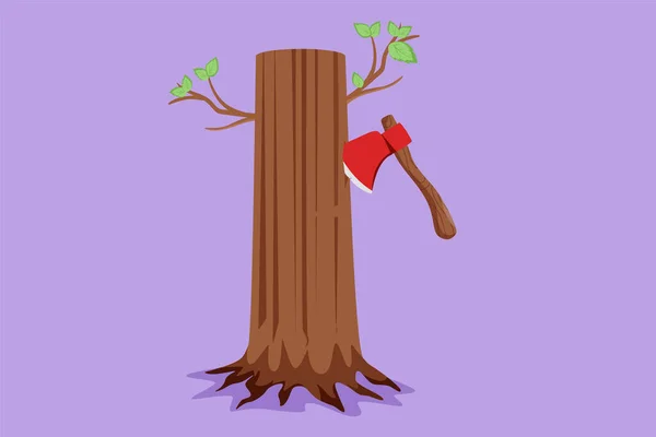 Ağaç Kütüğü Logosu Ikon Etiket Sembolün Yanında Balta Çizimi Balta — Stok Vektör