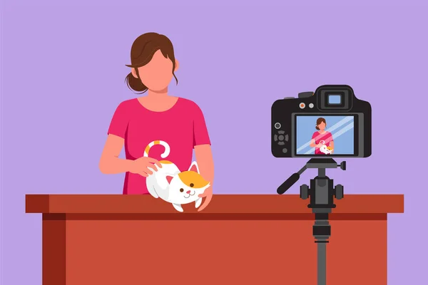 Grafikus Lapos Design Rajz Állatorvos Blogger Kamera Előtt Macskák Rögzítése — Stock Vector