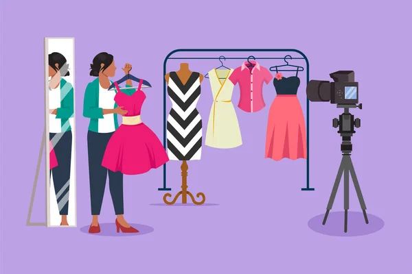 Персонаж Плоской Моды Блоггер Платье Интернет Магазины Магазин Одежды Поисковые — стоковый вектор