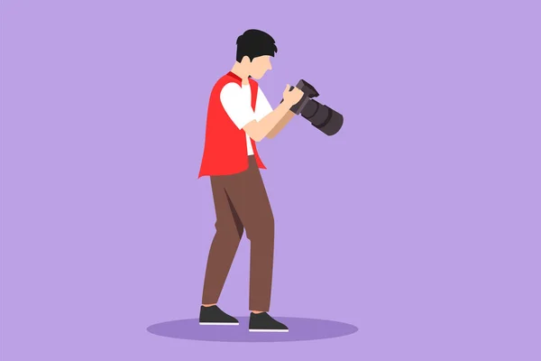 Character Flat Drawing Stylized Photographers Paparazzi Taking Photo Digital Cameras — Stock Vector