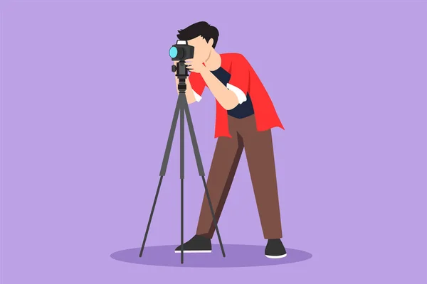 Graphic Flat Design Drawing Stylized Male Paparazzi Photographer Looking Shooting — Stock Vector