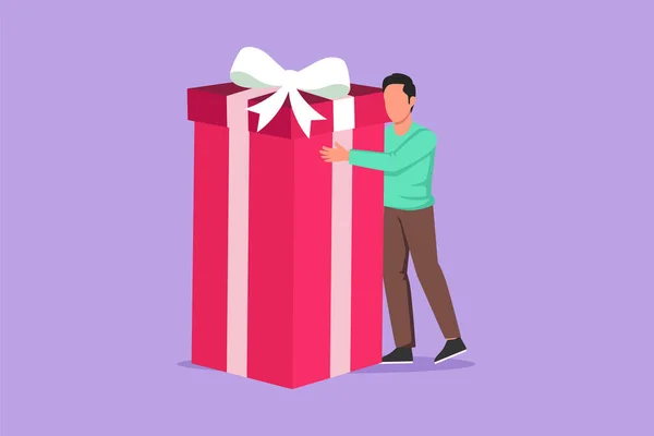 Cartoon Flat Style Drawing Businessman Hugging Huge Birthday Gift Happy — Stock Vector