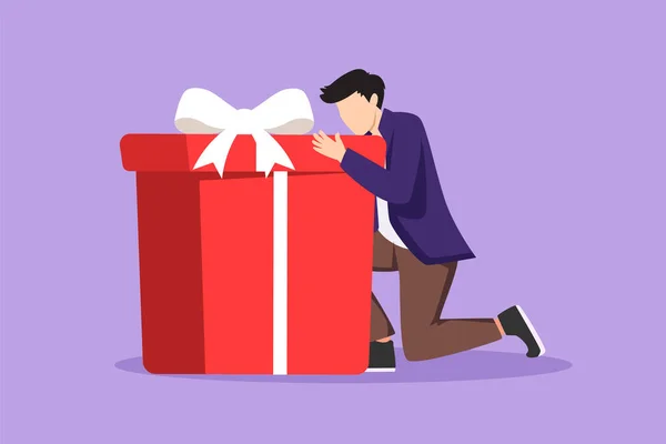 Character Flat Drawing Joyful Businessman Hugging Huge Birthday Gift Young — Stock Vector