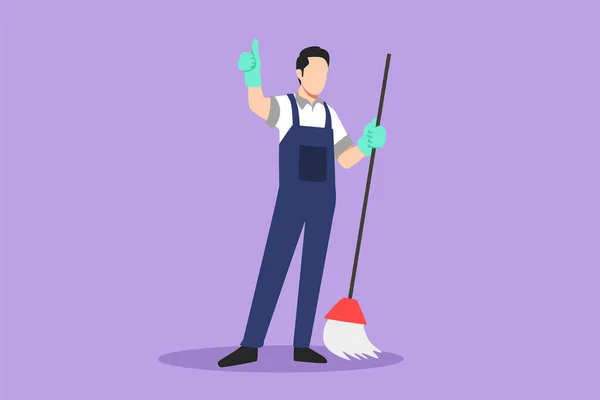 Personnage Dessin Plat Homme Souriant Membre Personnel Entreprise Nettoyage Tenant — Image vectorielle