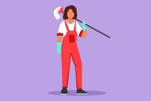 Grafis Datar Desain Lantai Wanita Mengepel Perempuan Pembersih Petugas Kebersihan - Stok Vektor