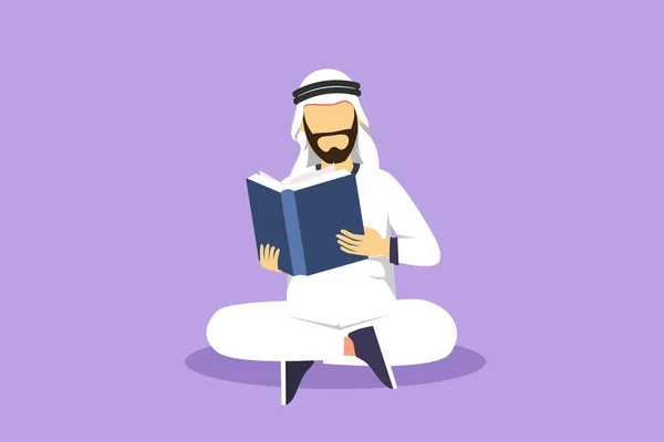 Pria Menggambar Rata Karakter Duduk Lantai Membaca Buku Mahasiswa Arab - Stok Vektor