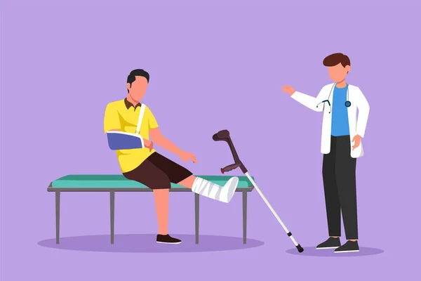 Cartoon Flachen Stil Zeichnung Beinbruch Patient Arzt Gespräch Mit Kranken — Stockvektor