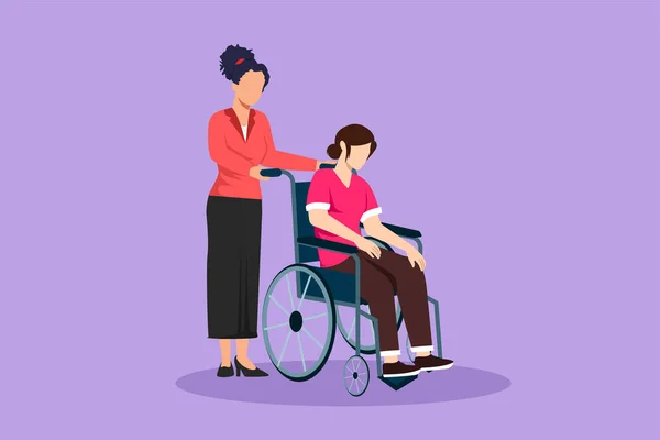 Dessin Animé Style Plat Aide Paramédicale Femme Handicapée Fauteuil Roulant — Image vectorielle