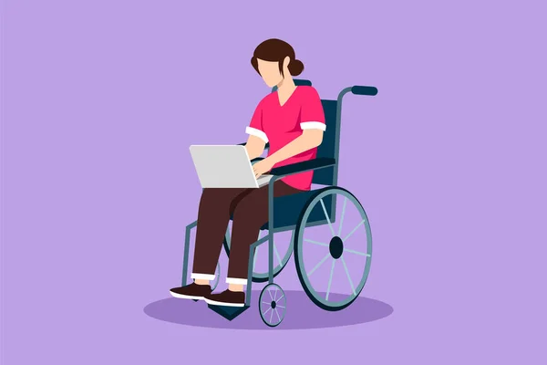 Caractère Dessin Plat Femme Handicapée Travaillant Avec Ordinateur Portable Fauteuil — Image vectorielle