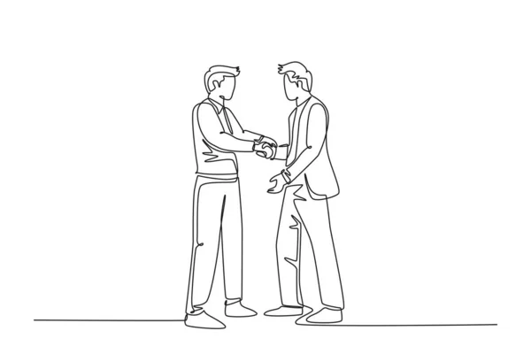 Eine Einzige Zeile Zeichnet Geschäftsleute Die Ihrem Geschäftspartner Die Hand — Stockvektor