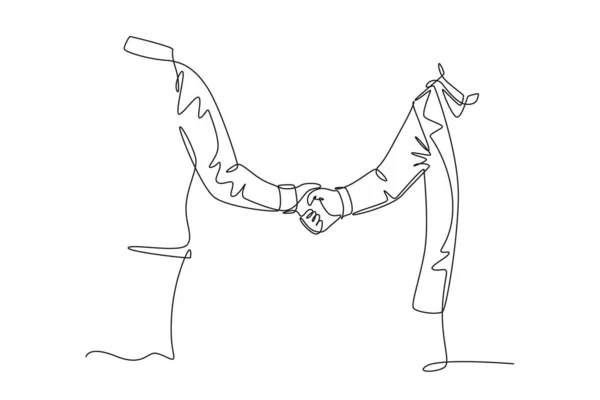 Singel Linje Ritning Hand Affärsmän Gest Svit Handskakning Hans Affärspartner — Stock vektor