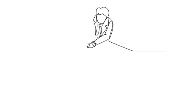 Анімаційне Самостійне Малювання Безперервної Лінії Приваблює Щасливих Бізнесменів Рукостисканням Свого — стокове відео