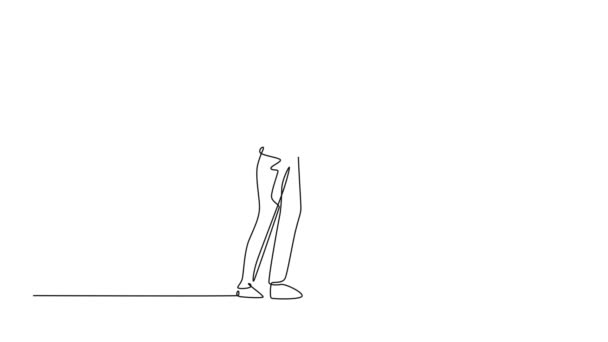 Анимированный Саморисование Непрерывной Линии Рисовать Курьера Курьера Доставки Человек Рукопожатия — стоковое видео