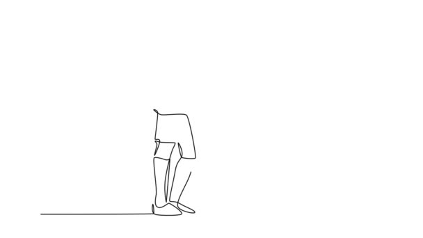 Анимированный Саморисование Непрерывной Ничьей Линии Два Футболиста Приносят Мяч Рукопожатие — стоковое видео