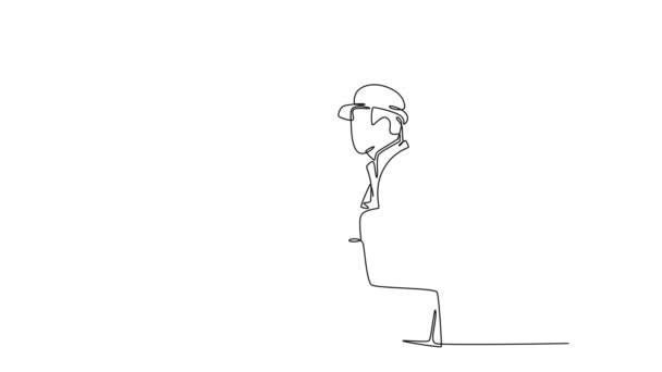 Анимационный Саморисование Непрерывной Линии Рисования Архитектор Держит Рулонной Бумаге Строитель — стоковое видео