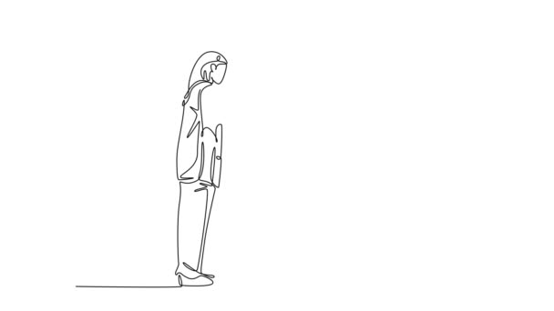Animoitu Itse Piirustus Jatkuvan Viivan Piirtää Fiksu Kaunis Nainen Lääkäri — kuvapankkivideo