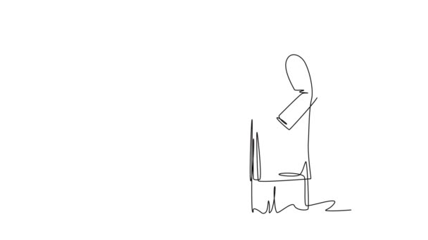 Саморисование Анимация Одной Линии Рисовать Доктор Рукопожатия Очаровательный Маленький Мальчик — стоковое видео