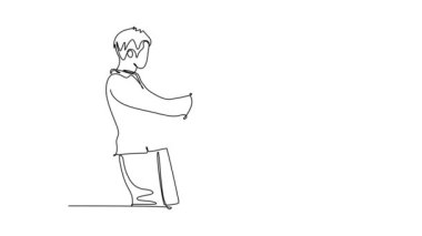 Tek çizgili kendi kendine çizim yapan bir grup iş adamı ve kadının el ele tutuşup harika bir takım olmalarını sağlar. İş ekibi çalışması. Başarılı bir çalışan. Devamlı çizgi çekme. Tam uzunluk canlandırması