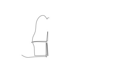 Tek çizgili animasyon genç iş adamını büyük bir proje için ortağının ya da meslektaşının elini sıkmaya çekiyor. İş görüşmesi işbirliği konsepti. Devamlı çizgi çekme. Tam uzunluk canlandırması