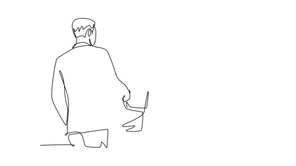 Dibujo Animado Mismo Línea Continua Dibujar Hombre Negocios Apretón Manos — Vídeo de stock