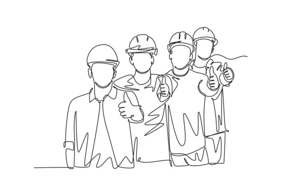 헬멧을 남성과 그룹의 엄지손가락을 제스처를주는 훌륭한 팀워크 드로잉 디자인 그래픽 — 스톡 벡터
