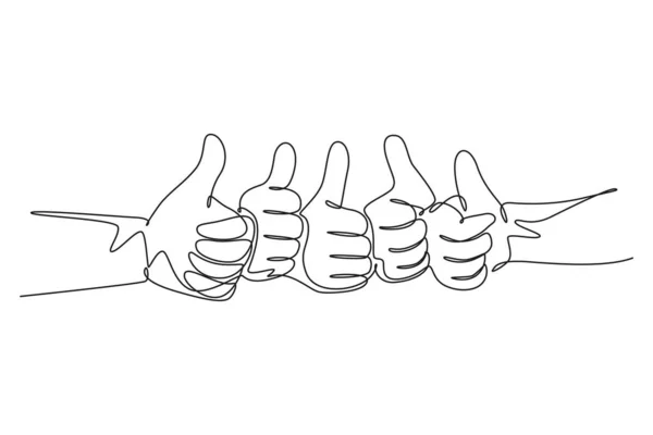 Одна Лінія Малюнок Рук Великими Пальцями Вгору Жест Знак Досконалість — стоковий вектор