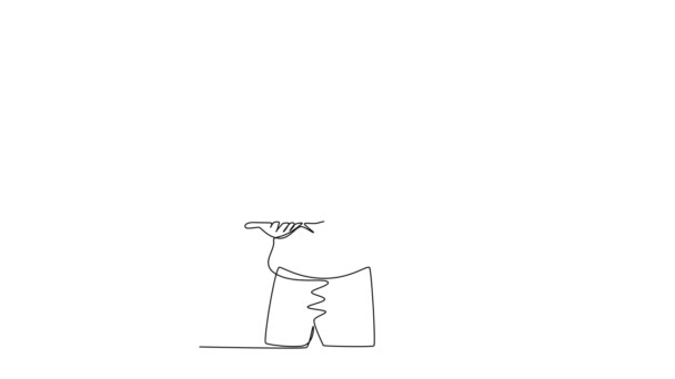 Animowane Samodzielnego Rysowania Ciągłej Linii Rysować Szczęśliwy Dostawca Pizzy Człowiek — Wideo stockowe