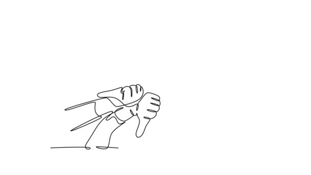 Анимированный Саморисование Непрерывной Линии Рисует Группу Человеческих Рук Большими Пальцами — стоковое видео