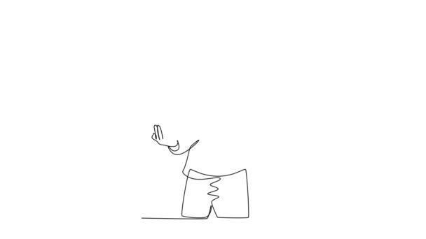Анимационный Саморисование Непрерывной Линии Рисовать Молодой Счастливый Бизнесмен Встать Носить — стоковое видео