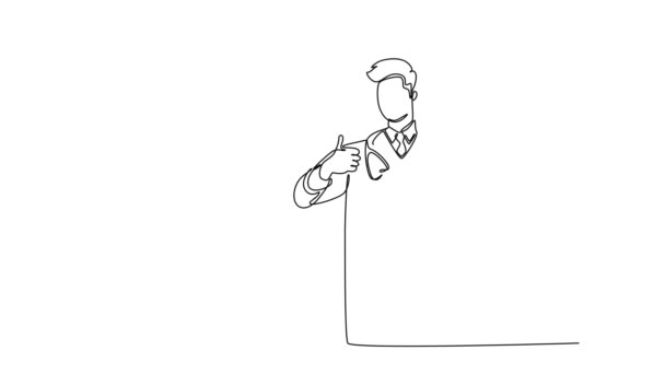 Анимация Саморисования Непрерывной Линии Рисует Мужской Акушерский Гинекологический Врач Беседующий — стоковое видео