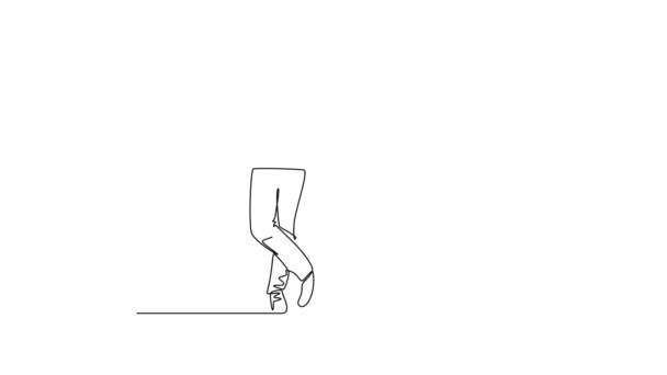 Sürekli Çizilen Çizgilerin Animasyonu Genç Mutlu Teslimatçıyı Yukarı Kaldırırken Karton — Stok video