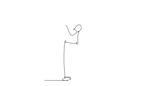 Анимированный Саморисование Непрерывной Линии Рисовать Молодой Счастливый Курьер Доставки Дает — стоковое видео