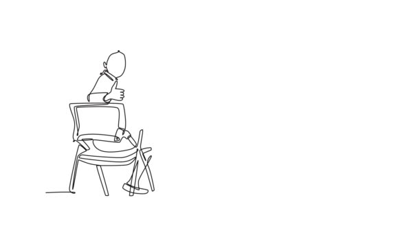 Auto Desenho Animação Linha Única Desenhar Jovens Empresários Felizes Reunião — Vídeo de Stock