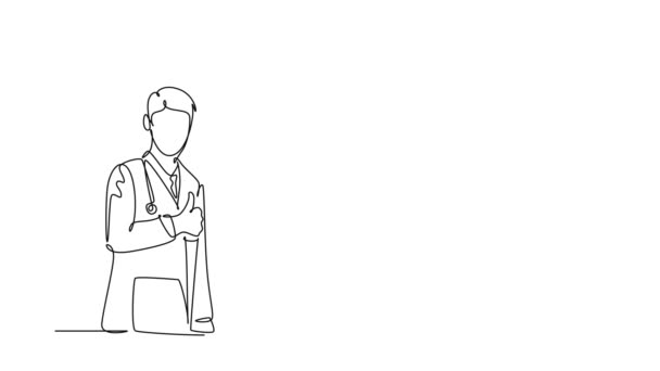 Auto Desenho Animação Linha Única Desenhar Grupos Jovens Médicos Felizes — Vídeo de Stock