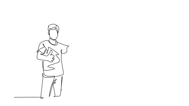 Анимация Саморисования Непрерывной Линии Притягивает Молодых Счастливых Бизнесменов Бизнесвумен Встать — стоковое видео