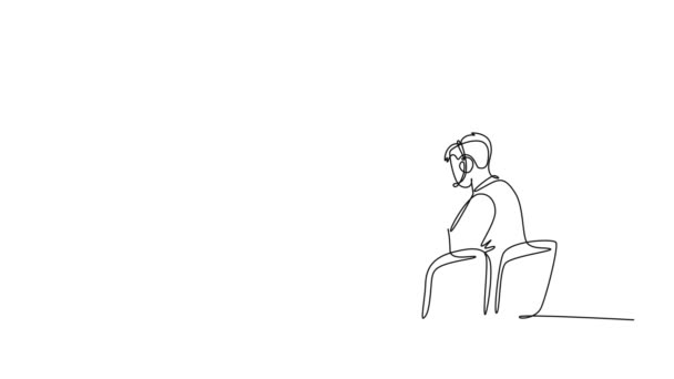 Self Drawing Animation Group Male Female Call Center Workers Sitting — Stock Video