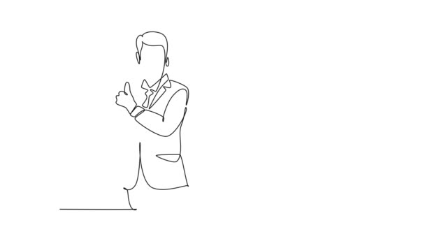 Animated Self Drawing Continuous Line Draw Group Young Happy Businessmen — Stock Video