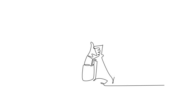 Animierte Selbstzeichnung Einer Durchgehenden Linie Zeichnen Junge Callcenter Mitarbeiterin Die — Stockvideo