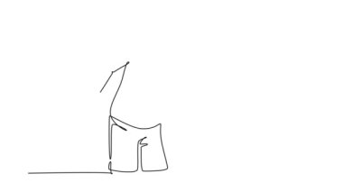 Sürekli kendini çizen animasyon mutlu baba, küçük çocuğa beşlik çakmak için vücudunu eğiyor ve beşlik çakıyor. Ebeveyn bakımı. Tam uzunluktaki bir çizgi canlandırması