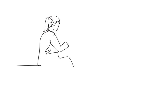 Animierte Selbstzeichnung Von Ununterbrochenen Linien Zeichnen Junge Glückliche Ärztin Die — Stockvideo
