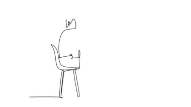 Kendi kendine çizim yapan iki genç çift kafede çalışıyor ve başarıyı kutlamak için beşlik bir jest yapıyor. İş anlaşması. Devamlı bir çizgi. Tam uzunluk canlandırması