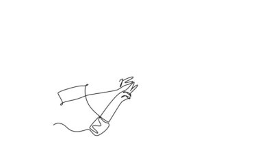 Sürekli çizginin animasyon çizimleri genç mutlu insanları bir araya getirip takım çalışmasını ve birliği göstererek çember şeklini oluşturur. Takım oluşturma konsepti. Tam uzunluktaki tek çizgi canlandırması