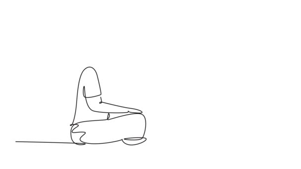 Саморисование Однострочной Анимации Молодого Счастливого Молодого Мужчины Девочки Сидящих Полу — стоковое видео