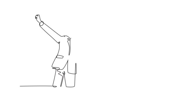 Само Рисование Анимации Одной Линии Привлекает Трех Молодых Счастливых Бизнесменов — стоковое видео