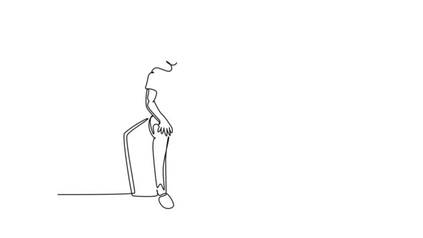 Self Drawing Animation Single Line Young Happy Male Doctor Checking — Stock Video