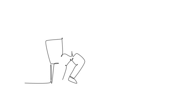 Vlastní Kreslení Animace Jednořádkové Kresby Mladého Šťastného Otce Sedícího Uvolněně — Stock video