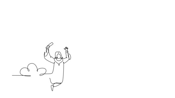Анимационный Саморисование Непрерывной Линии Рисовать Группу Молодых Умных Счастливый Выпускник — стоковое видео