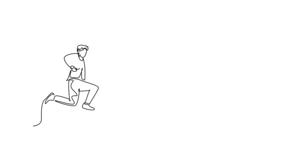 Self Drawing Animation Single Line Draw Young Happy Worker Construction — Stock Video