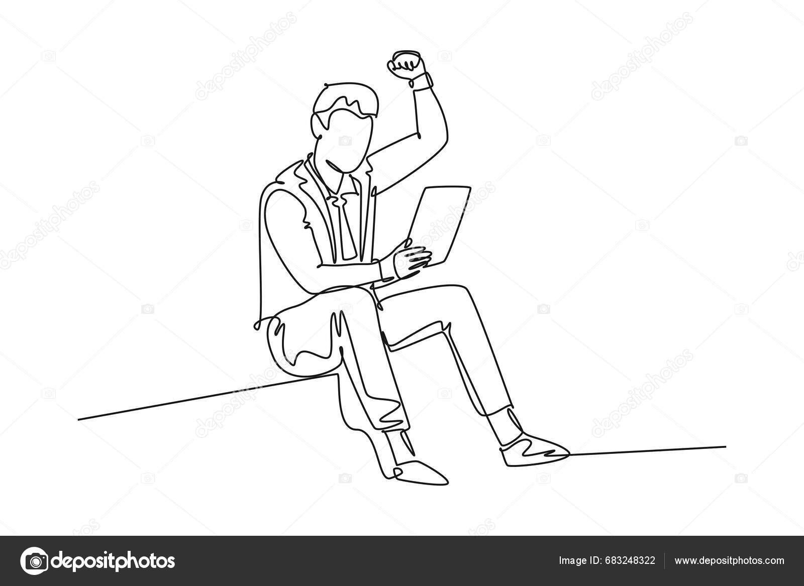 Continuous One Line Drawing Young Happy Ceo Holding Paper Containing ...